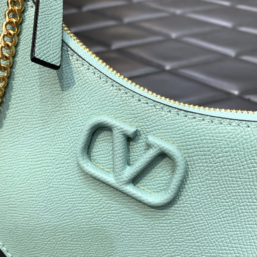 Valentino Garavani VLogo Signature Hobo Bag in Sky Blue Grainy Calfskin Leather 